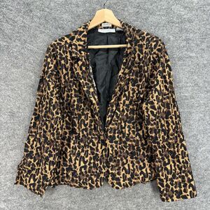 Jamie Nicole Blazer Women 3X Plus Beige Animal Print One Button Up Stretch